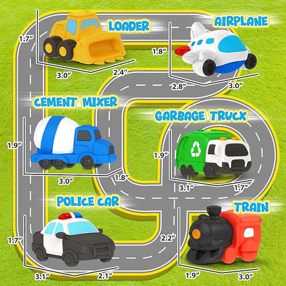 6 PCS Vehicle Floating Bath Toys Mold Free Infant Bath Tub Toys for 12 Months - No Hole Bathtub Toys for Toddlers 1-3 Water Pool Toys for Baby Toddler Ages 1+