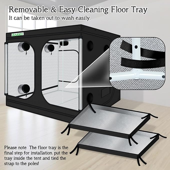 zazzy Large Grow Tent 96"x96"x78", High Reflective Mylar Grow Room with Observation Window, Removable Floor Tray and Tool Bag for Planting Indoor Fruit Flower Veg 8x8