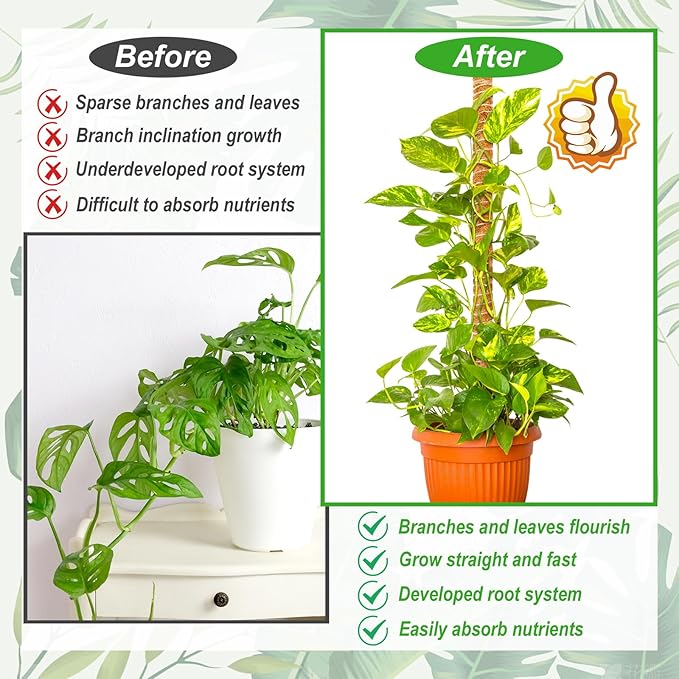 28 Inch Moss Pole, 2 Pack Bendable Moss Pole for Plants Monstera, Climbing Plants Indoor, Support Stakes, Coco Coir Poles, Trellis, Potted Plant Support