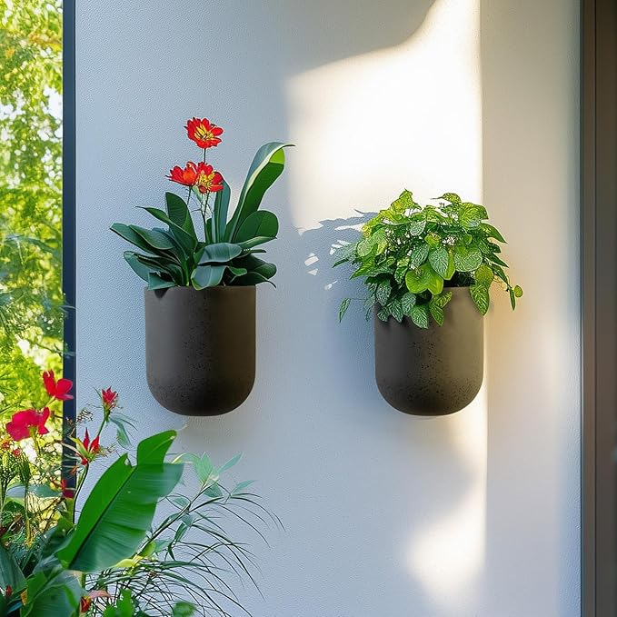 La Jolie Maison Wall Hanging Planters for Indoor Plants，Hanging Flower Pots for Air Plants Succulent, Set of 2, 6 Inch, Concrete Gray
