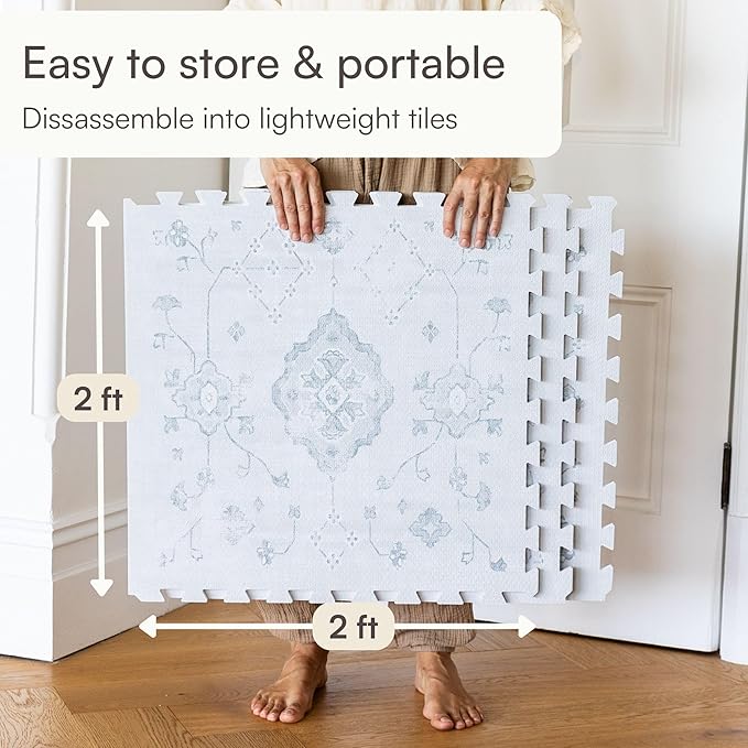Lillefolk Baby Play Mat for Floor – 6x8ft Vintage Gray | Soft Non Toxic Premium EVA Foam Tiles for Tummy Time, Crawling & Playroom – Waterproof Interlocking Floor Mat for Babies & Toddlers (12 Tiles)