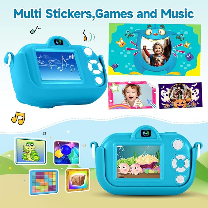 Kids Camera Toddler Toys for Boys Aged 3-9, 1080P Toddler Camera Christmas Birthday Gifts for Boys Ages 3 4 5 6 7 8 9, Digital Selfie Camera with Cute Protective Cover and 32GB SD Card
