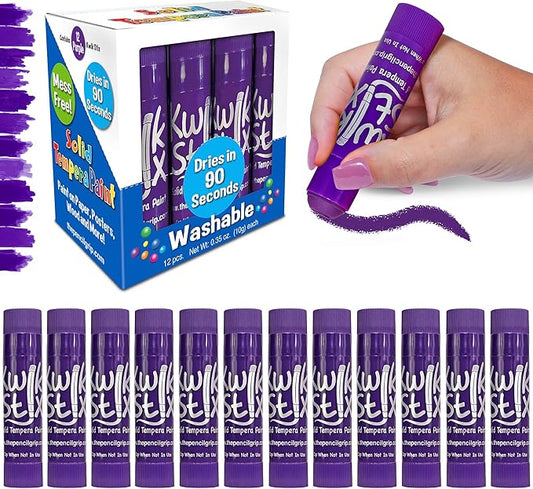 Kwik Stix Solid Tempera Paint Sticks – 12 Pack of Purple – Same Color Washable, Quick Dry (90 Seconds), ASTM Certified, Non-Toxic, Allergen-Free Kids & Toddler Art Supplies for Home, School & Crafts