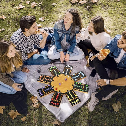 Marble Board Game,Wooden Board Game for 6-8 Players,Portable Design Marble Game with 32 Marbles 16 Dice, Family Game Night Gift for Kids & Adults