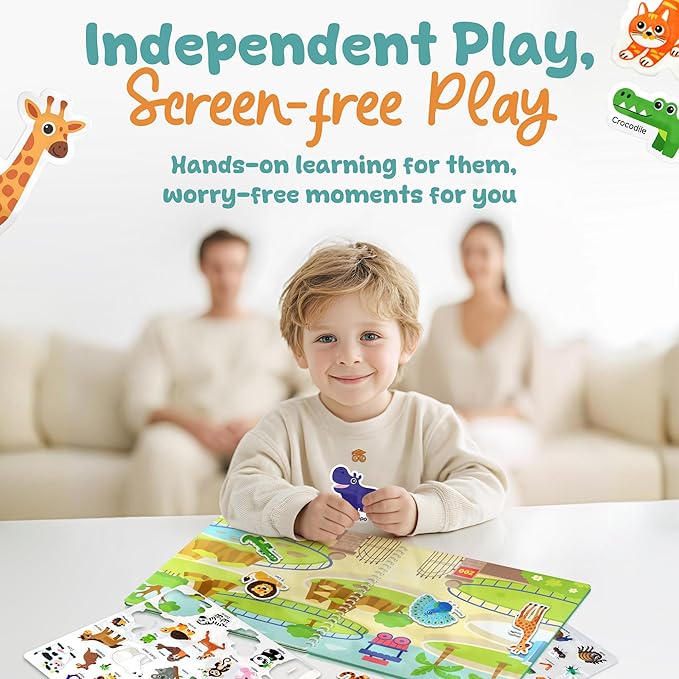 Excool Jelly Stickers for Toddlers - Waterproof Reusable Sticker Book for Kids, Easy to Clean Removable Animal Stickers for Kids, Reusable Sticker Books for Toddlers