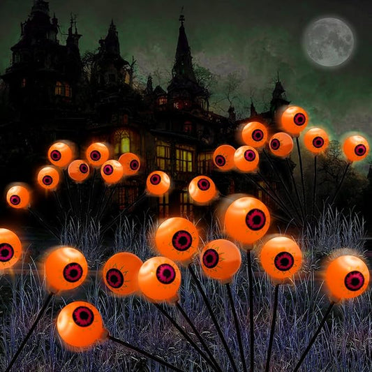 Halloween Decorations Outdoor Path Lights - 4 Packs 32LEDs Solar Halloween Eyebal Pathway Lights Swaying by Wind,Waterproof Solar Halloween Stake Lights for Garden Yard Porch Patio Pathway (Orange)