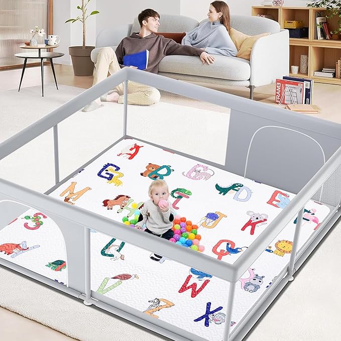 50x50 Play Mat for Playpen Foldable Baby Play Large Tummy Time Mat, Non Slip Washable Baby Play Mats for Floor, Portable Travel Crawling Mats for Toddlers and Infants