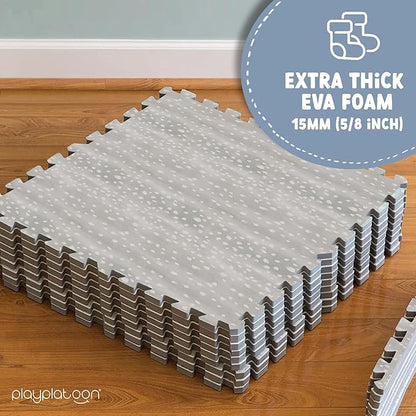Play Platoon Large Kids Mats for Floors, 9 Tile 72 x 72 inch, Non-Toxic with Extra-Thick Interlocking Tiles, 24 x 24 in. Puzzle Mat Pieces with Border, Neutral Playmat Rug for Toddlers & Children