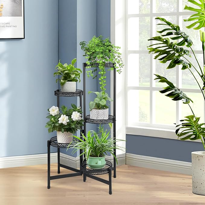 Plant Stand Indoor Outdoor, Corner Metal Flower Pot Stands for Multiple Plants,5 Tier Tall Heavy Duty Plant Shelf for Patio Garden Balcony Living Room Bedroom (5 tierd)