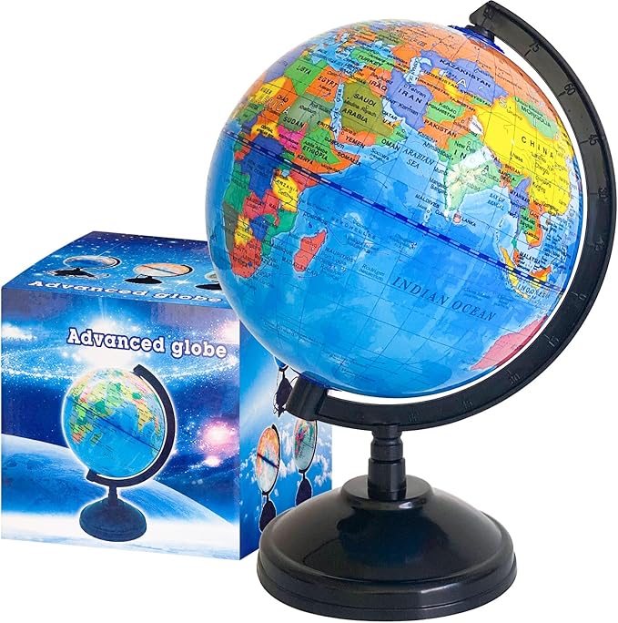 6'' Geographic World Globe for Kids,Educational World Globe with Stand,Decorative Rotating World Map Globes Decor,Political Globe for Classroom Geography Teaching,Kids Room