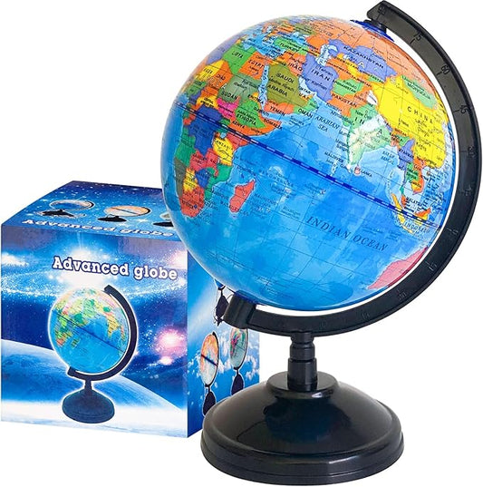 6'' Geographic World Globe for Kids,Educational World Globe with Stand,Decorative Rotating World Map Globes Decor,Political Globe for Classroom Geography Teaching,Kids Room