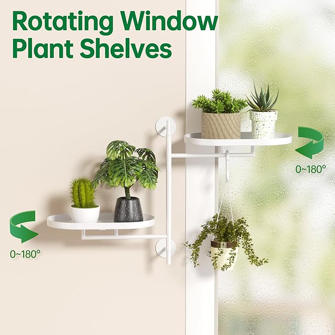 Rotating Window Plant Shelves for Multiple Plants Indoors,2-tier Metal Corner White Plant Stand Holder Floating Plant Shelf for Wall，Windows Sill Gifts for Plant Lovers to Enhance Home Decor