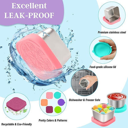 6 PCS Salad Dressing Container to Go,Handy Leakproof Stainless Steel Meal Prep Containers Reusable,Sauce Containers for Lunch Box, Picnics, Travel, Office and Kitchen Storage-1.6oz+2.7oz