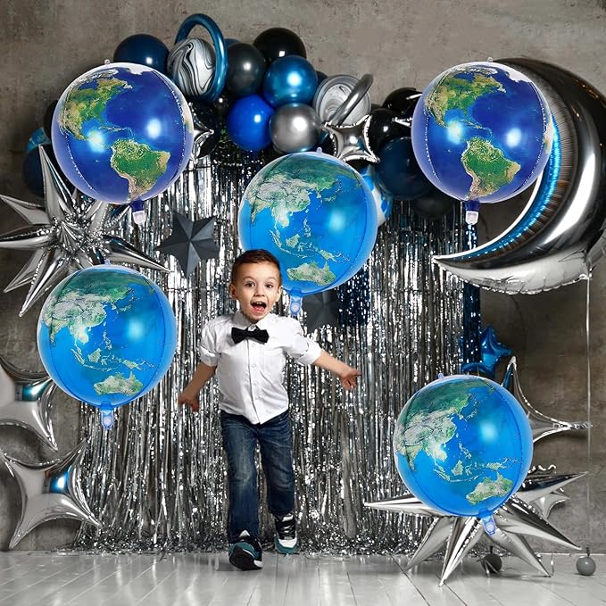 6 Pcs Planet Balloons, Large Earth World Map Foil Balloon, 2 Styles Globe Round Sphere Balloons for Birthday Earth Day Travel Adventure Themed Party Decorations Supplies