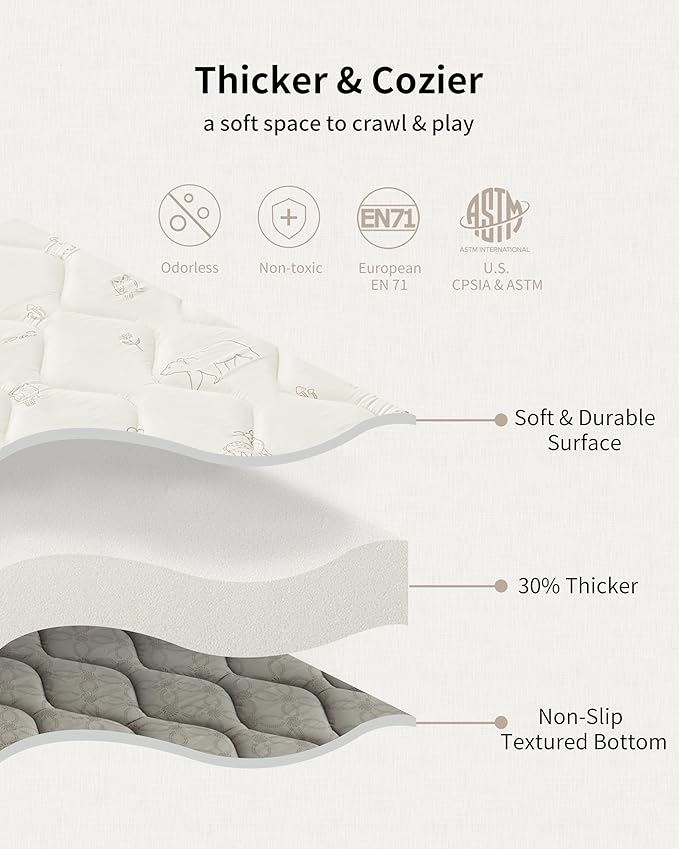 Baby Play Mat, Soft Foam Floor Mats for Babies, Tummy Time Activity Gym Rug, Infant and Toddler Essentials for Playpen 47"x47", Nursery, Outdoor Yard, Portable Foldable Puzzle Mat (Forest Beige)