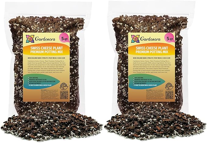 Premium Swiss Cheese Plant Potting Mix - 10 QT - Monstera Deliciosa Blend for Optimal Nutrients and Drainage for Healthy Growth - (2 Bags of 5 Quart)