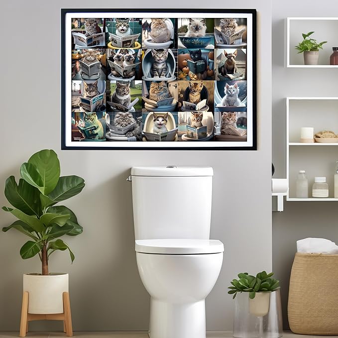 Think2Master Pooping Cats 250 Pieces Jigsaw Puzzle Featuring heartwarming Kittens and Cats. Perfect Bathroom Decoration, White Elephant Gag Gift. Fun Toy for Kids & Families. Size: 14.2” X 19.3”