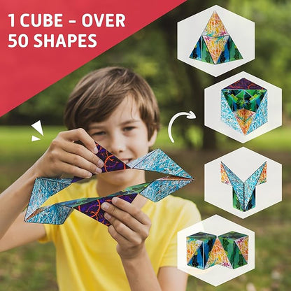 CUBENDI Geometric Origami Puzzle - Infinity Fidget Cube for Adults, Kids & Teens – Mesmerizing & Magnetic Shape Shifting Box w/48 Rare Earth Magnets - by Fun in Motion Toys (Ring)