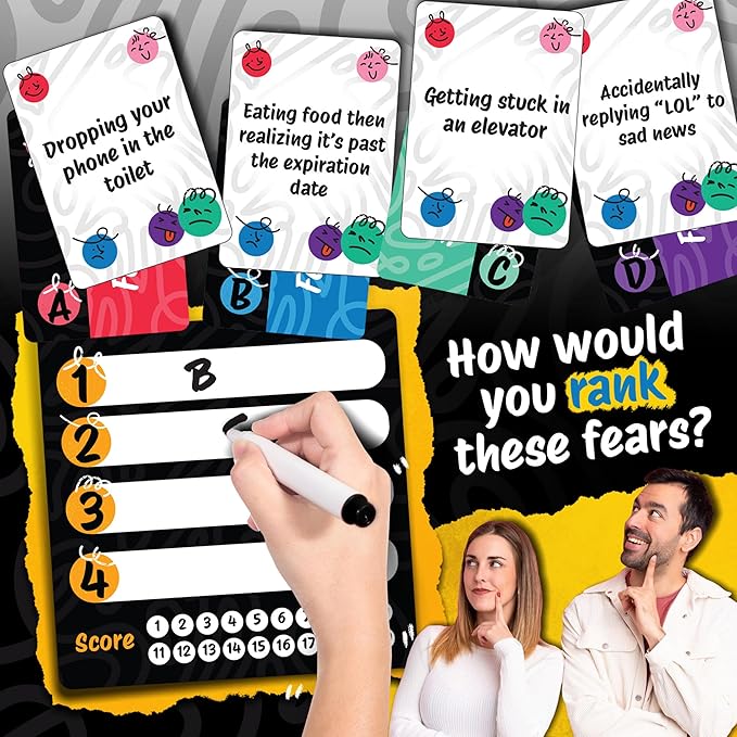 Fear Stack – What Freaks Out Your Family? A Fun Family Game for Adults and Kids | Includes 184 Cards, 4 Whiteboards, and 4 Markers | Great for Grandkids and Friends
