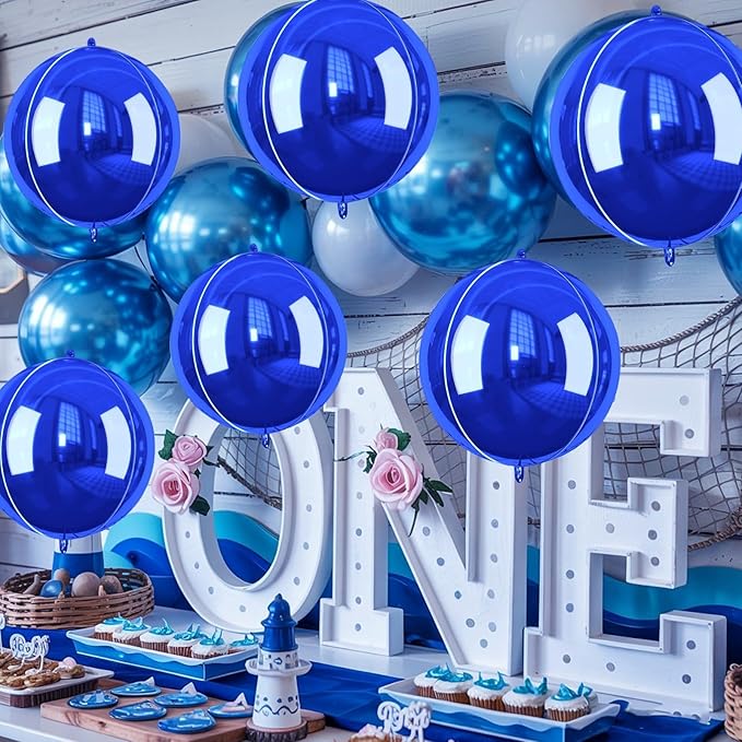 Giant 4D Foil Balloons, 6Pcs Large Metallic Royal Blue Round Balloons, 22 Inch Big Round Foil Balloon for Blue Sea Birthday Party Baby Shower Wedding Decorations
