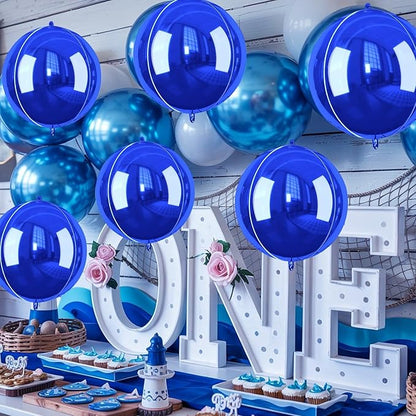Giant 4D Foil Balloons, 6Pcs Large Metallic Royal Blue Round Balloons, 22 Inch Big Round Foil Balloon for Blue Sea Birthday Party Baby Shower Wedding Decorations
