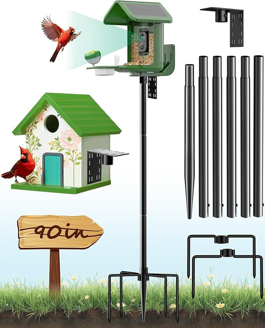 Bird Feeder Pole – 90 Inch Height Bird House Pole with 1-Inch Dia Heavy Duty for Birdfeeders, Feeding Stand with Mount Kit for Outdoor, Slip-Fit Connection
