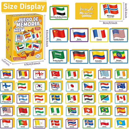 gisgfim 50 Pairs Juego de Memoria de Banderas del Mundo en español para niños y adultos Flags of the World Memory Matching Games in Spanish Educational Matching Game Fun Fast Memory Game Gift Learning