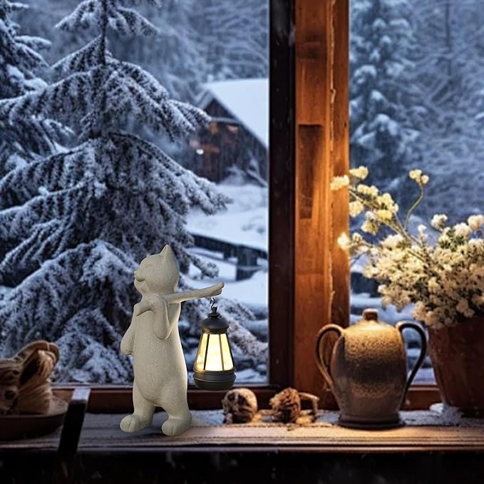 Solar Powered Garden Resin Statue Lights, 10 Inch Waterproof Outdoor Animal Cute Cat Figurine Lights, Suitable for Patios, Balconies, Lawns, Courtyards, Etc. (Walking)