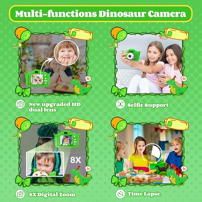 Kids Camera Toys for 3-8 Year Old Girls Boys, 48MP Dual Lens 1080P Toddler Camera for Kids with 64GB SD Card, Kids Digital Video Camcorder Selfie Camera for Christmas Birthday Gifts