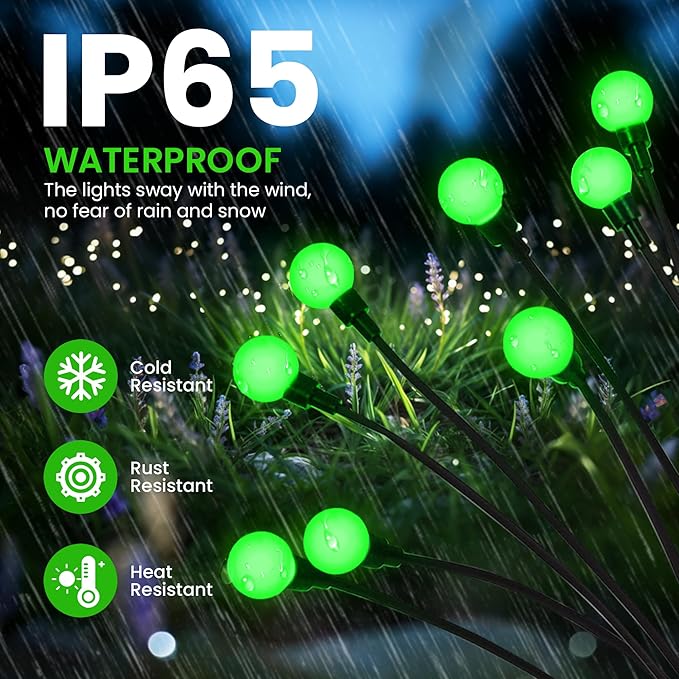 Solar Garden Lights,Solar Firefly Lights for Outdoor,Waterproof Garden Decor for Yard Patio Pathway Lawn, Green