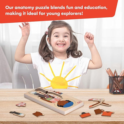 Kidzlane African American Boy Wooden My Body Puzzle for Toddlers and Kids - 29 Piece Girls Anatomy Puzzle - Anatomy for Kids, Skeleton Toys for Ages 3 Plus