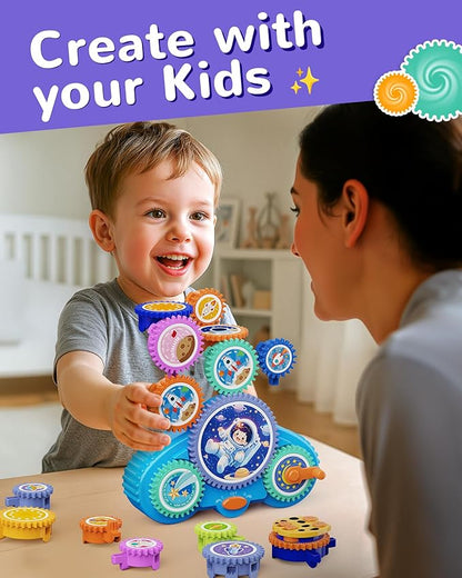 KOKODI Gear Building Toys for Kids, Electric & Manual Construction Set for Kids, Engineering Learning Kit for Ages 3-8 Years Old, Birthday Gifts & Preschool Educational Toys for Boys Girls