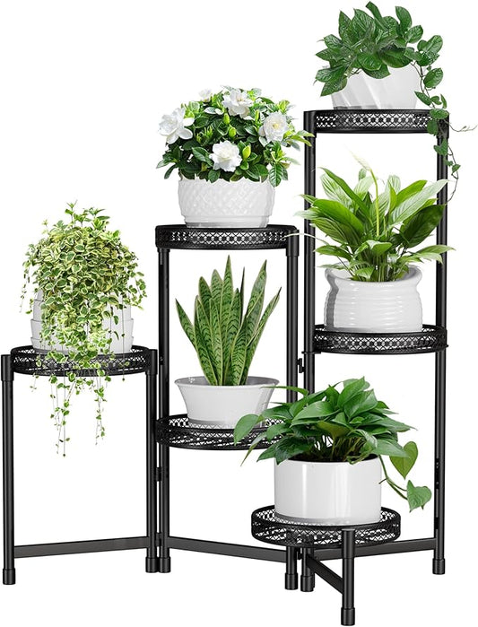 Metal Plant Stand Indoor 6 Tier Tall Corner Flower Stand Outdoor for Multiple Plants Folding Iron Flower Display Holders Rack Shelf Black (6 tier)