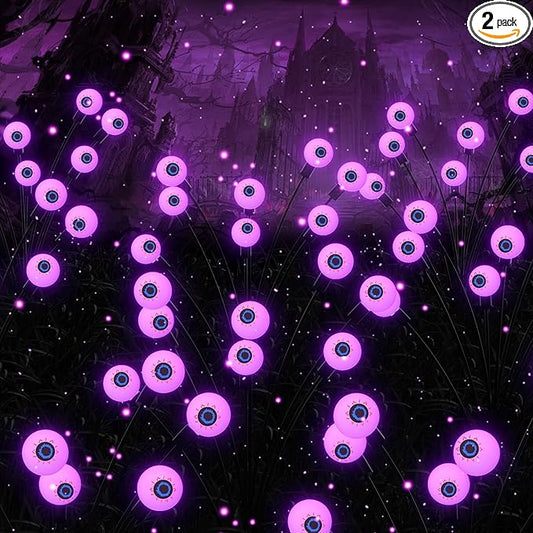 Halloween Decorations Outdoor Solar Scary Eyeball Lights, 2-Pack 16 LED Halloween Decor Solar Garden Lights, Waterproof Halloween Yard Decorations Swaying Halloween Pathway lights for Patio Lawn Party