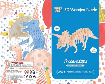 Georgie Porgy 3D Wooden Puzzles DIY Models Kits for Kids Dinosaur Airplane Woodcraft Construction Toys Pack of 6 (T-Rex Triceratops Spinosaurus Parasaurolophus Apatosaurus Stegosaurus)