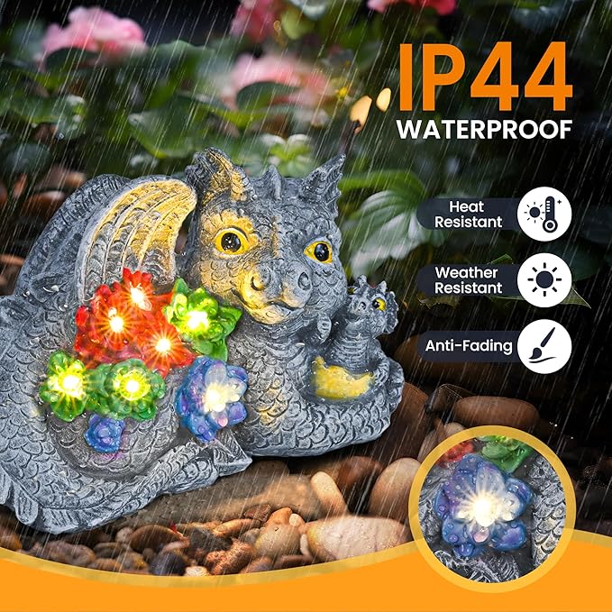 GIGALUMI Solar Garden Statues Dragon Statue Figurine Lights for Outside, Garden Decor Yard Decorations Outdoor for Mom, Women Housewarming Birthday Gifts