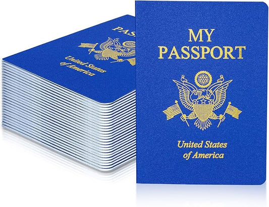 60 Pcs Blank Passport Notebook Blue Passport Book Fake Passport Travel Journal Sticker Collection Book for Kids School Projects World Travel Pretend Activity Party Favors, 5.51x3.9 Inch