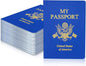 60 Pcs Blank Passport Notebook Blue Passport Book Fake Passport Travel Journal Sticker Collection Book for Kids School Projects World Travel Pretend Activity Party Favors, 5.51x3.9 Inch