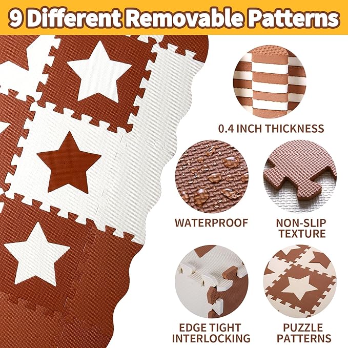 Coolcandy Baby Play Mat, 25Pcs Interlocking Puzzle Floor Mat, with Safety Fence - 0.4" Thick Non-Toxic EVA Foam Play Mat, for Infants & Toddlers 3-36 Months, Soft Puzzle Tiles for Play Areas