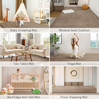 Baby Play Mat for Floor Tummy Time Mat Nursery Rug Muscle Area Rug Playroom Rug Tatami 74 * 50" Memory Foam 1.3" Thick Crawling For Babies,Toddlers, Infants, Kids,Floor(Brown)
