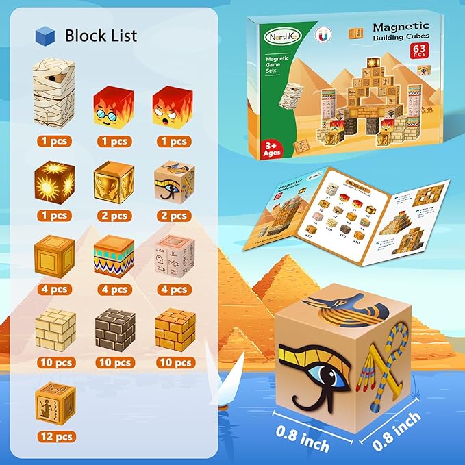 63 PCS Magnetic Building Blocks - 0.8" Stacking Mine Magnets World Craft Cubes Toddler STEM Educational Kids Toys Game, Birthday for Boys and Girls Age 3 4 5 6 7 8 9 10 11 12 Years -Desert World Set