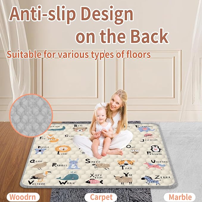 Baby Play Mat 59" X 59", Thickened Soft Floor Mat, Waterproof and Non-Slip Crawling Play Mat, Machine Washable Foldable Crawling Mat for Floor Playpen