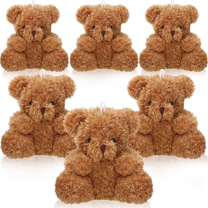 6 Pieces Mini Bear Plush Stuffed 4 Inch Small Bear Bulk Animal Toys for Baby Shower Party Favors Tiny Soft Doll Gifts for Graduation Keychain Bag Charm Supplies(Brown)