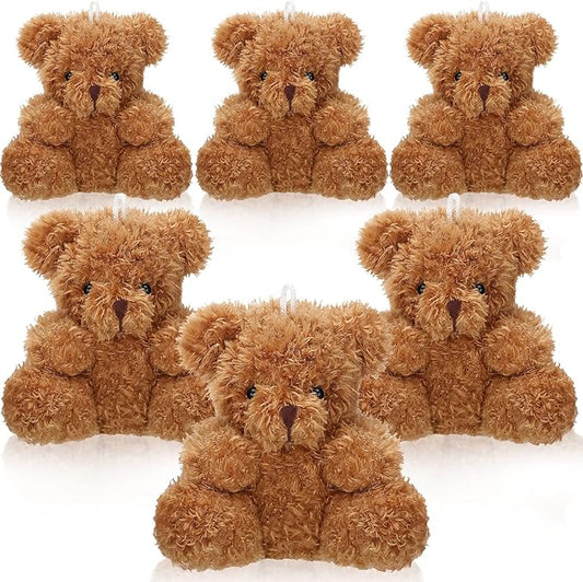 6 Pieces Mini Bear Plush Stuffed 4 Inch Small Bear Bulk Animal Toys for Baby Shower Party Favors Tiny Soft Doll Gifts for Graduation Keychain Bag Charm Supplies(Brown)