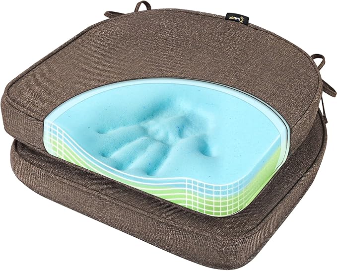 SUNROX Gel Memory Foam Chair Cushions, FadeShield Water-, Stain-Resistant Durable Reversible Seat Cushion Pads with Ties for Indoor/Outdoor Kitchen Dining Office, 19"x19", Set of 2, Heather Chestnut