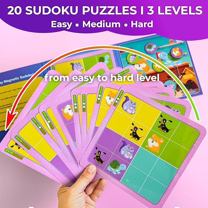 QUOKKA Magnetic Sudoku Toddler Puzzles Ages 2-4 - 20 Pieces Puzzles for Kids Ages 4-6 - Games for Kids Ages 3-5 Sudoku Book with 3 Levels: Easy, Medium, Hard - Educational Portable Travel Game