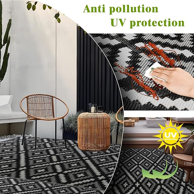 Outdoor Rug 6x9 ft Waterproof, Reversible Outdoor Plastic Straw Rug for Patios Clearance, Outdoor Area Rug Carpet RV Mat for Camping Backyard Deck Porch