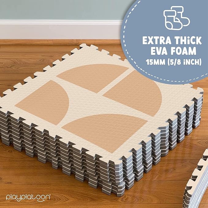 Play Platoon Large Kids Mats for Floors, Non-Toxic, 9 Tile 72 x 72 inch, Extra-Thick Interlocking Tiles, 24 x 24 in. Puzzle Mat Pieces with Border, Neutral Playmat Rug for Toddlers & Children