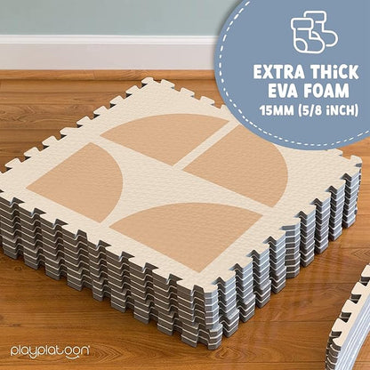 Play Platoon Large Kids Mats for Floors, Non-Toxic, 9 Tile 72 x 72 inch, Extra-Thick Interlocking Tiles, 24 x 24 in. Puzzle Mat Pieces with Border, Neutral Playmat Rug for Toddlers & Children