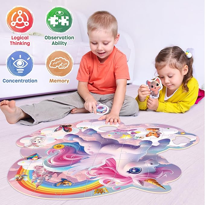 SYNARRY Unicorn Floor Puzzles for Kids Ages 4-6, Large 45 Piece Floor Puzzles for Kids Ages 4-8, Puzzles for Toddlers 3-5, Unicorn Toys Gifts for 3 4 5 6 7 8 Year Old Girls